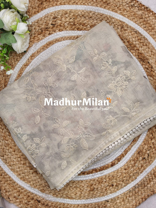 GOLD TISSUE EMBROIDERY WORK SAREE DUSTY BROWN