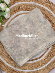 GOLD TISSUE EMBROIDERY WORK SAREE DUSTY BROWN