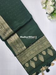 MAYA BANARASI RUSSIAN CREPE SAREE GREEN