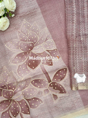 CHANDERI PRINTED ARI WORK SAREE DUSTY ROSE