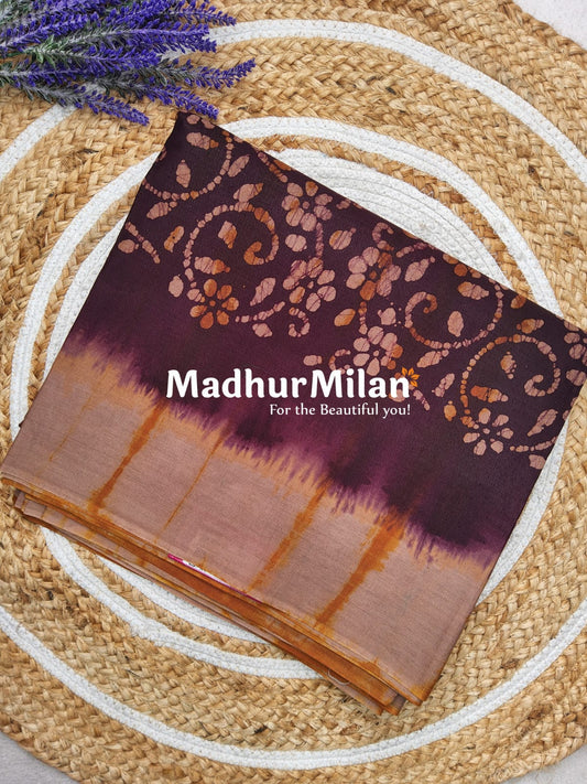 CHUNADI BATIK PRINTED COTTON SAREE WINE