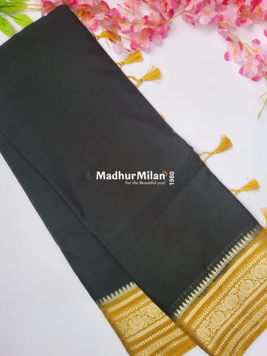 SEMI CREPE SILK SAREE DEEP GREEN YELLOW