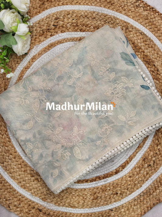 GOLD TISSUE EMBROIDERY WORK SAREE DUSTY RAMA