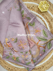 FLORAL EMBROIDERY WORK TISSUE ORGANZA SAREE DUSTY ROSE PINK