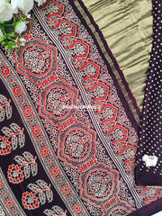 AJRAKH PRINT GAJI MODAL SAREE CHOCOLATE BROWN