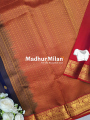 KORVAI CHECKS BUTTA BORDER SAREE NAVY BLUE RED