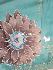 SUNFLOWER EMBROIDEY WORK TISSUE ORGANZA SAREE DUSTY RAMA