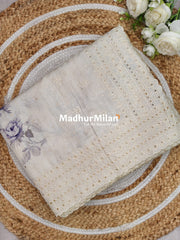 FLORAL PRINTED BORDER EMBRIODERY SEMI TUSSER SAREE DUSTY PURPLE