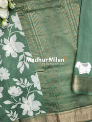 FLORAL PRINT ASSAM SILK SAREE PISTA GREEN