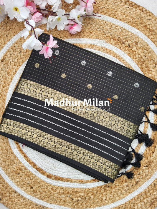 STRIPES BUTTA BENTEX BORDER SAREE BLACK