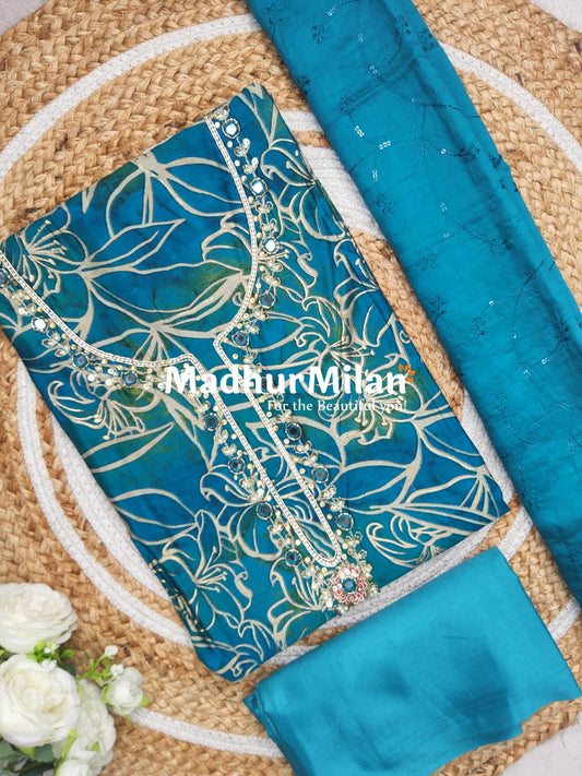 INIRA FLORAL PRINTS SALWAR SUIT SET BLUE