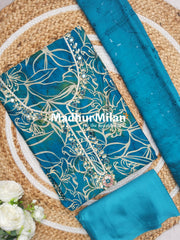INIRA FLORAL PRINTS SALWAR SUIT SET BLUE
