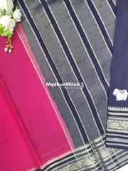 SEMI CREPE SILK SAREE PINK NAVY BLUE