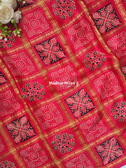 CHECKS AJRAKH PRINT GAJI MODAL SAREE PINK
