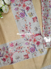 DIGITAL SEMI TUSSER SILK SAREE DUSTY YELLOW