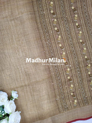 LENIN TISSUE EMBROIDERY WORK SAREE DUSTY GOLD