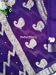 BANARASI ZIG ZAG RUSSIAN CREPE SAREE PURPLE