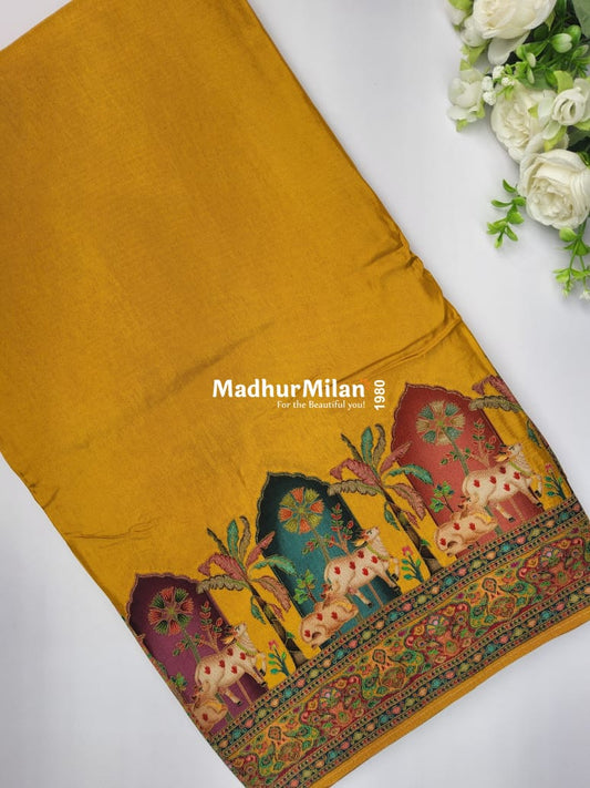 PASHMINA BROCADE SAREE YELLOW