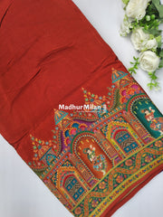 PASHMINA BROCADE SAREE RUST