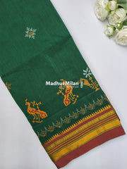 ILKAL PEACOCK KASUTHI WORK SAREE GREEN