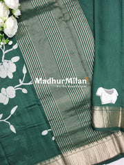 FLORAL PRINT ASSAM SILK WHITE GREEN