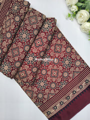 AJRAKH PRINT GAJI MODAL SAREE BROWN