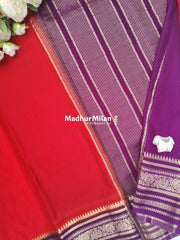 SEMI CREPE SILK SAREE RED PURPLE