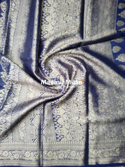 MAYA BANARASI CREPE PLAIN BODY GOLD JARI BORDER SAREE NAVY BLUE