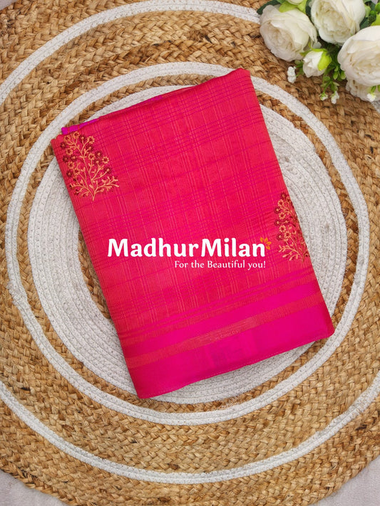 SATTVA RAW SILK EMBROIDERY WORK SAREE PINK