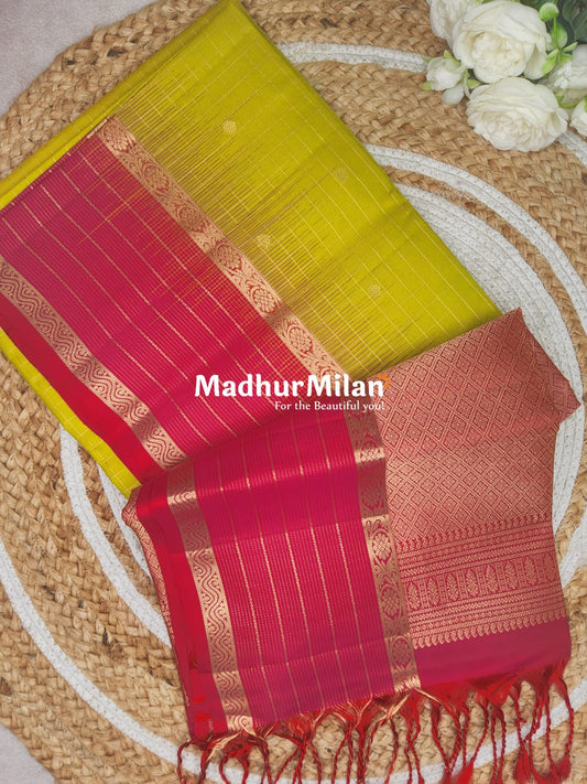 UPPADA SOFT SILK SAREE LIME GREEN PEACH