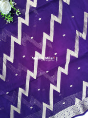 BANARASI ZIG ZAG RUSSIAN CREPE SAREE PURPLE