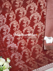 KOVAI MULTY CHECKS BUTTA BORDER SILK COTTON SAREE BRICK RED