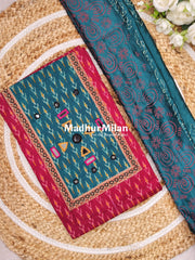 PATOLA PRINT COTTON UNSTITCHED SALWAR SUIT PINK