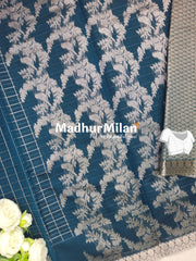 KOVAI MULTY CHECKS BUTTA BORDER SILK COTTON SAREE PRUSSIAN