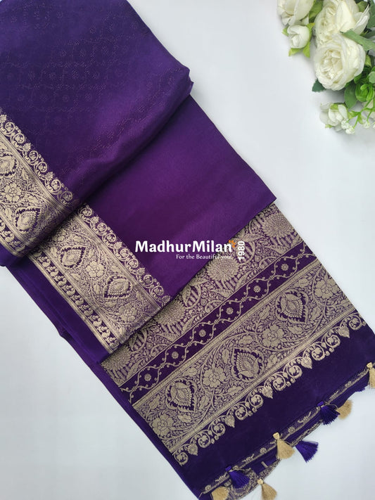 MAYA BANARASI RUSSIAN CREPE SAREE PURPLE