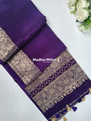 MAYA BANARASI RUSSIAN CREPE SAREE PURPLE