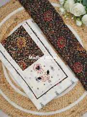 KALAMKARI EMBROIDERY WORK UNSTITCHED SALWAR SUIT CREAM