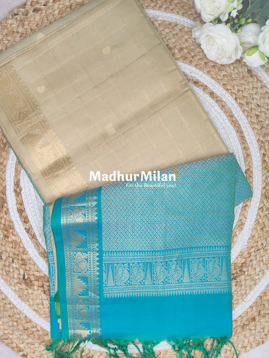 UPPADA SOFT SILK SAREE BEIGE TURQUOISE