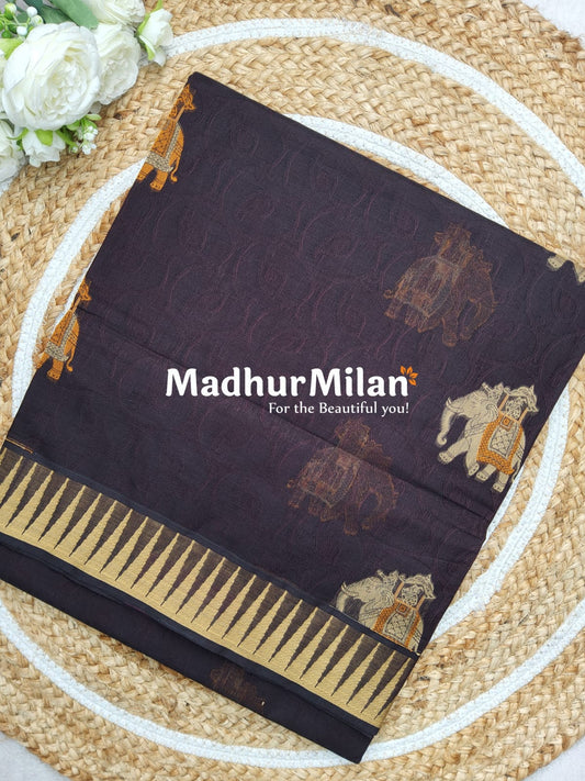 THREAD WEAVING COTTON SAREE BROWN