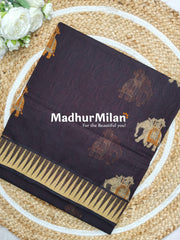 THREAD WEAVING COTTON SAREE BROWN