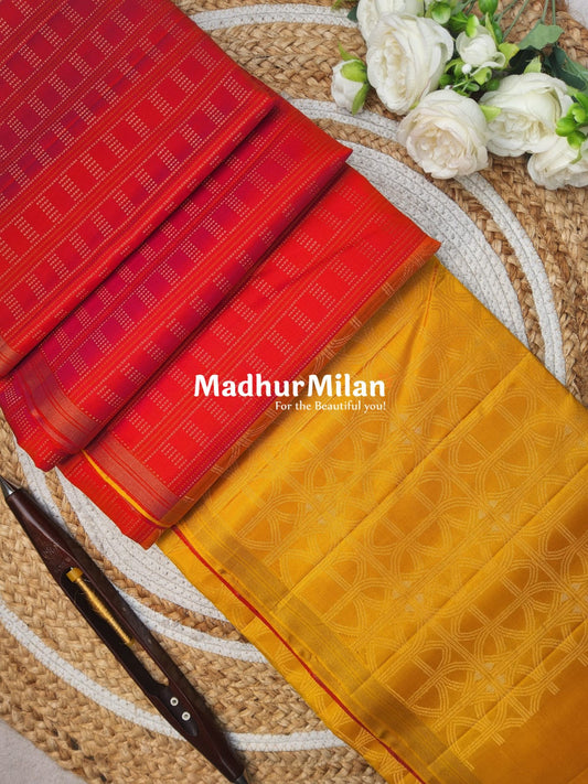 JAAL BODY PIPPING BORDER SOFT SILK SAREE PEACH YELLOW