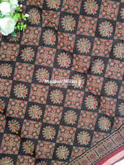 AJRAK PRINT KAJU SILK SAREE BLACK