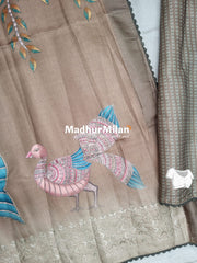 PEACOCK SILK SEMI TUSSER SAREE MUSHROOM