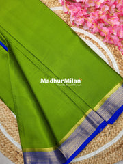 JARI BORDER 3 INCH PURE CREPE SILK SAREE PARRROT GREEN BLUE
