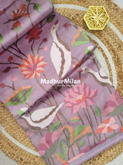 FLAMINGO EMBROIDERY WORK TISSUE ORGANZA SAREE DUSTY ROSE PINK