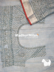 LENIN TISSUE EMBROIDERY WORK SAREE GREEN