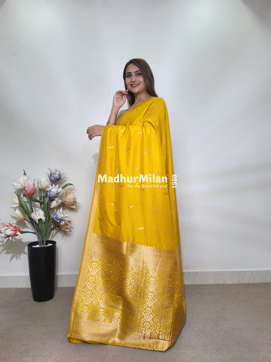 TULSI MALAI SILK SAREE GOLDEN YELLOW