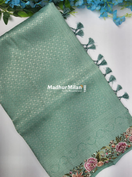 SOFT SILK EMBROIDERY WORK SAREE SAGE GREEN