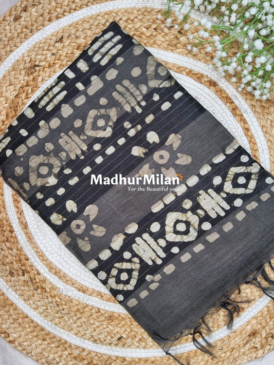BHAGALPURI BATIC PRINT SAREE BLACK