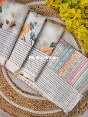 FLORAL KATHA LINE BORDER SEMI TUSSER SILK SAREE CREAM